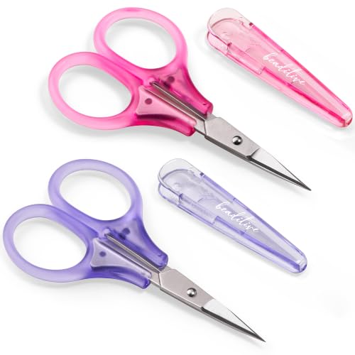 Beaditive Mini Craft Scissors Set (2-pc) - Portable 3.25" Small Detail Scissors with Fine Tip for Embroidery, Knitting & Paper Cutting - Ultra-Sharp with Protective Cap (Jelly Colors)