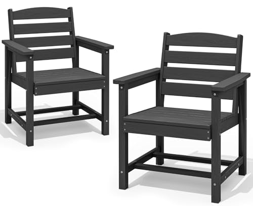 SERWALL Patio Dining Chair Set of 2, HDPE Dining Chair, Black - color: Black, size: 2 Armrest Chairs