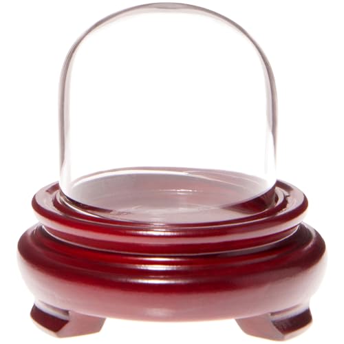 Plymor 1.875" x 1.875" Mini Glass Display Dome Cloche (Red Wood Veneer Footed Base) - color: Red Wood Veneer Base