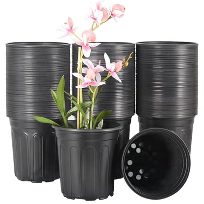 HECTOLIFE 100-Pack 1 Gallon Black Flexible Flower Plant Nursery Pots | Plastic Plant Pots with Drainage Holes,Garden Flower Pots for Succulents, Seedlings, Cuttings, Transplanting - size: 1 gallon, style: 100P