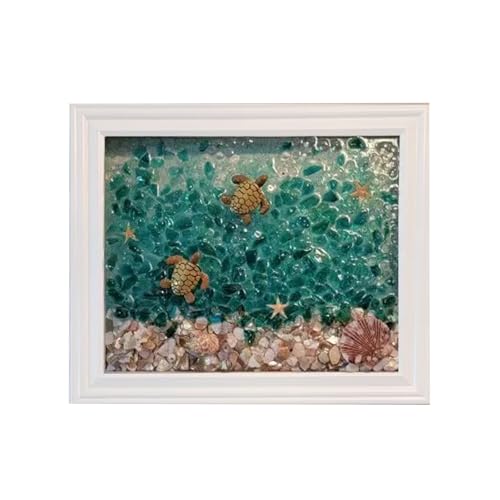 CIYOJA DIY Mosaic Kit for Adults – Complete Glass Mosaic Craft Kit with Sea Glass, Resin, Frame – Easy Resin & Stained Art Starter Set for Beginners & Adult Creative Projects (Turtle Design) - color: Green-Turtle
