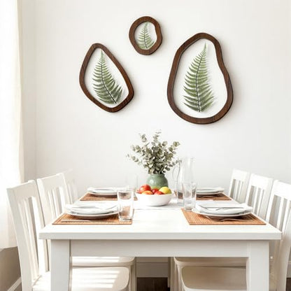 Lineshading Pressed Fern Wall Decor Set of 3, Irregular Wooden Frame with Preserved Ferns Double Glass, Rustic Botanical Wall Art for Bedroom Living Room Office, Housewarming Gift