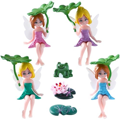 ONEST 7 Pieces Miniature Fairy Garden Accessories Small Fairy Figurines Fly Lotus Wing Figurines for Car Decor Fairy Garden Flower Pot Birthday Cake Topper
