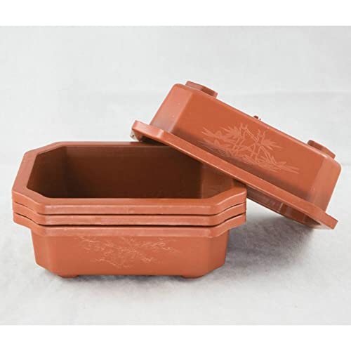 4 Pcs Rectangular Plastic Bonsai Training Pot, Succulent Planter - 6.25"x 4.5"x 2"