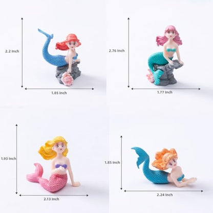 4 Pcs Mini Mermaid Figurines,Fairy Garden Accessories for Cake Decor