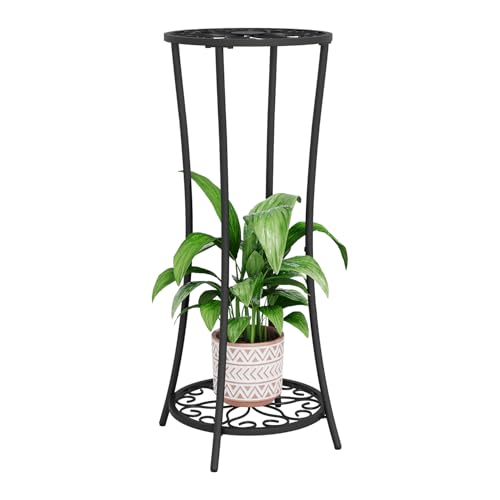 YINMIT Plant Stand Indoor Outdoor, 2 Tier Metal Potted Holder Rack, Flower Pot Stand Shelf, Heavy Duty Round Supports Rack, Corner Plant Shelf for Balcony Garden Patio Living Room (Black-Iron) - color: Black-Iron, size: 29.9 In-Height