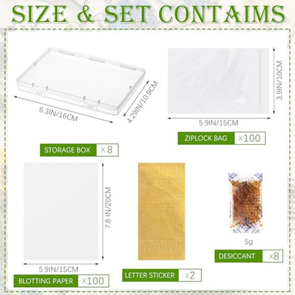 AmazingSpark 218 Pcs 8 Set Dried Flower Storage Kit with 8 Storage Boxes, 100 Blotting Paper, 100 Self Adhesive Bag, 2 Letter Sticker 8 Desiccant Pressing Flower Preservation to Keep Color and Dry