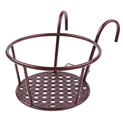 Hanging Railing Planters Baskets Art Hanging Flower Stands Balcony Flower Pot Holders Plant Iron Racks Fence Metal Potted Stand Mounted Balcony Round Plant Basket Shelf Container Box,Garden Steel Pots - color: Bronze-full Bottom