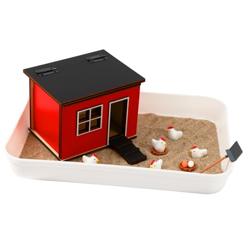 CypherX Chicken Zen Garden Sand Tray Therapy Kit Miniature Farm Coop Decor