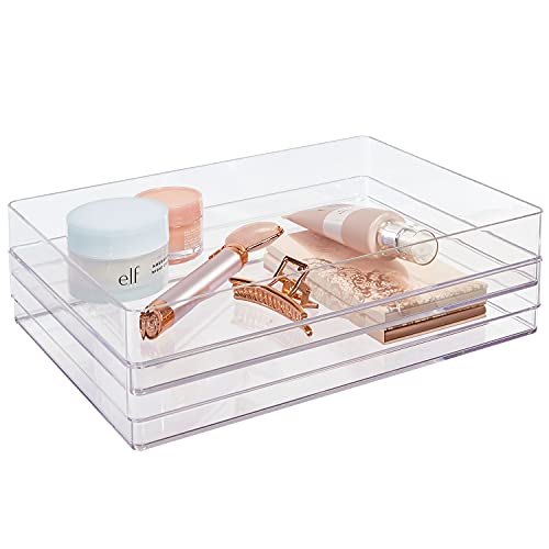 STORi SimpleSort 2-Piece Stackable Clear Drawer Organizer Set | 12" x 9" x 2" Rectangle Trays | Wide Makeup Vanity Storage Bins and Office Desk Drawer Dividers | Made in USA (Pack of 7) - size: 12x9x2" (Pack of 7)