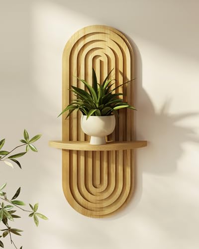 Bamworld Boho Wall Decor Plant Wall Shelf Wooden Plant Holder Natural - color: Natural
