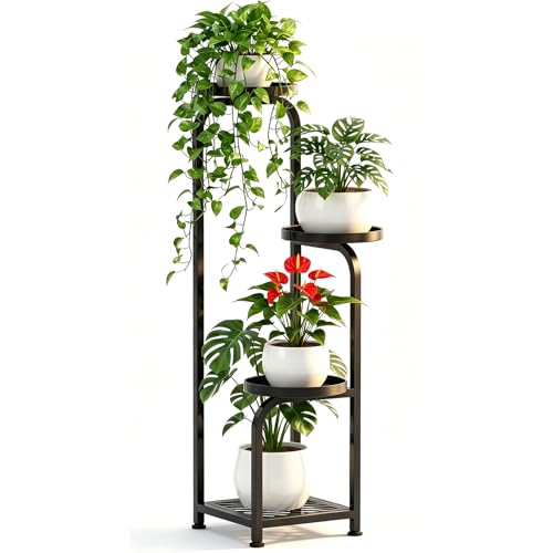 TOSKING 4-Tier Corner Metal Plant Stand Indoor/Outdoor, Anti-Tip, Black | Space-Saving Design, Heavy-Duty Square Construction, Vertical Multi-Plant Display, Plant Shelf for Patio Balcony Living Room - color: Black, size: 4tier Sq-A