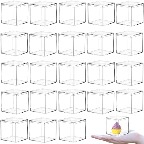 KissYou Acrylic Box Clear Box with Lid Acrylic Square Cube,24 Pack Small Plastic Storage Box Birthday Wedding Graduation Party Decoration - size: 2.95 x 2.95 x 2.95 Inch, style: 24 Pack