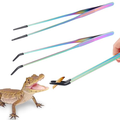 2 Pack Stainless Steel Reptile Feeding Tongs with Rubber Tip, Colorful - color: 10.6"Colorful