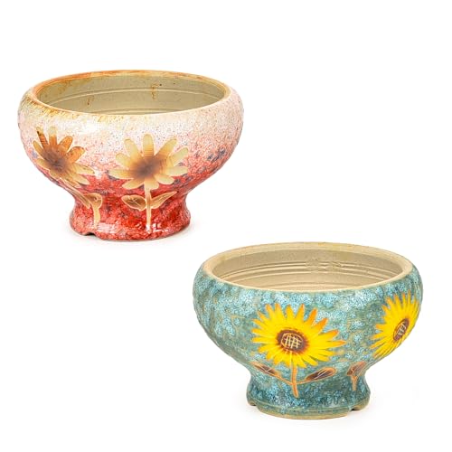 Sungmor Small Succulent Planters Set of 2, Beautiful Hand Crafted Ceramic Plant Pots Cute Cactus Pot, 6.5 Inch Flower Pots for Indoor Plants with Drainage, Desktop Windowsill Home Office Decor Pots | Beautiful Hand Crafted Ceramic Plant Pots Cute Cactus P