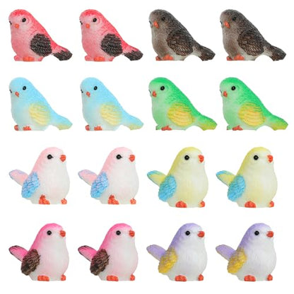 16 Pcs Miniature Bird Figurines - Mini Resin Birds Decorative for Dollhouse, Crafts & Garden