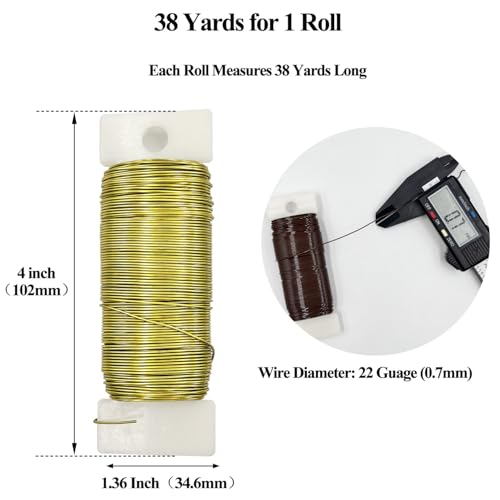 22 Gauge Golden Metal Floral Wire,38 Yards/35 Meters,for Christmas Wreaths,Tree Decoration,Flower Arrangement,Craft Wire,Flower Wire,Garden Wires,Flowers Bouquet Accessories,Jewelry Wires DIY - size: 22Gauge-Golden-1P/38Yards