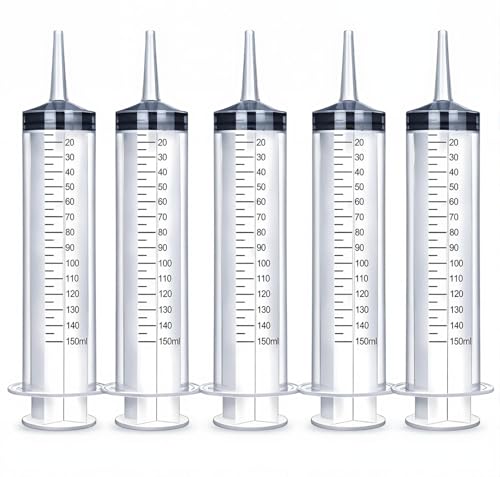 150ml Large Plastic Syringe with Tube – Individually Sealed Big Syringes for Liquids, Measuring, Refilling, Pet Feeding, Irrigation, Glue & Oil Dispensing, Scientific Lab & Industrial Use (Pack of 6)