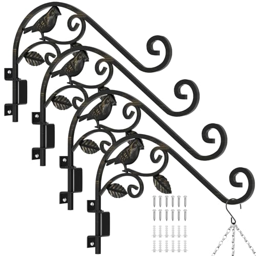 Plant Hangers Outdoor, 4 Pack 15.15 inch Swivel Plant Hangers for Planters | Wall Mount Sturdy Wrought Iron Plant Wall Hanger, Wall Plant Hanger Indoor for Bird Feeders , Lanterns, Wind Chime, Black - color: Black - 4 Pack
