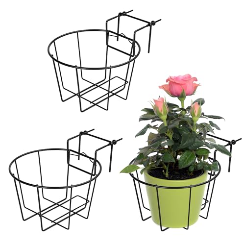 TQVAI Adjustable Hanging Railing Planter for 1.89 to 3.5 Inches Railings - Outdoor Balcony Deck Flower Pot Holder, Metal Baskets for Garden Orchid, Patio Ledge, 3 Pack, Black