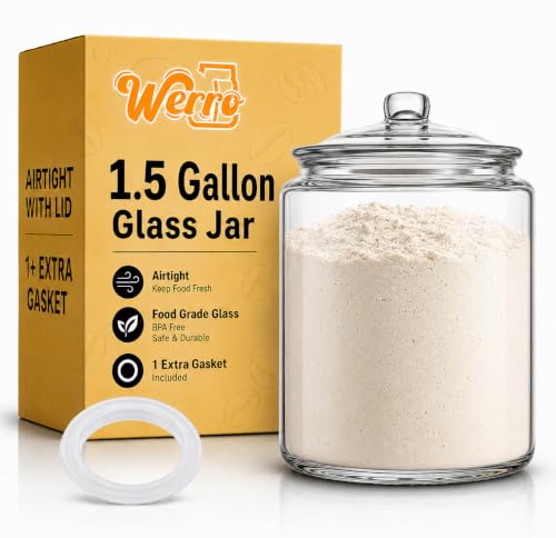 1.5 Gallon Glass Jar With Airtight Lid, Large Glass Jar With Lid -Extra Gasket- Glass Food Storage Containers With Lids, Cookie,Coffee Pods,Dog Treats, Kitchen Storage, Laundry Room Organization - size: 1.5 gallon