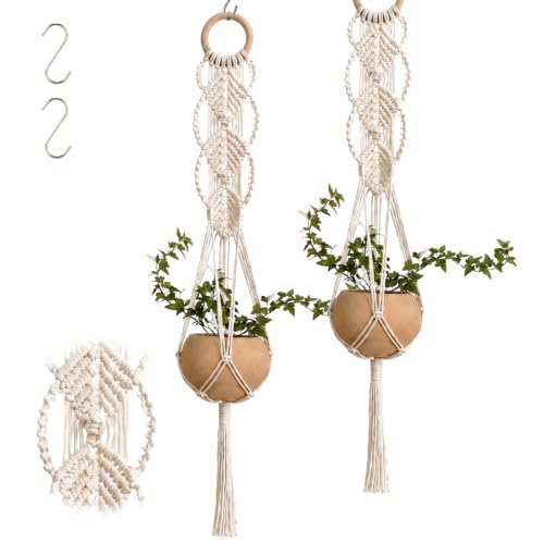 Shappy 2 Pack Boho Macrame Plant Hanger for Indoor | Large Hanging Planter Plant Holder Pot Hanger Hanging Basket Wall Planters, Plants Lover Gift for Indoor Garden - color: White, size: Style C