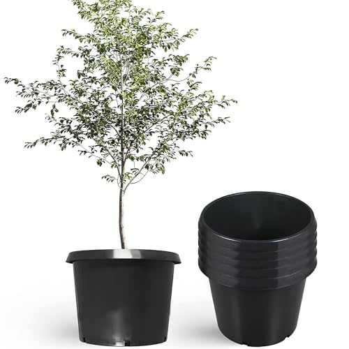 5 Pack Planter Nursery Pots 25 Gallon Pot for Plants, Plastic Planter Pots, Round Black Grower Pot with Drainage Hole for Nursery Garden - color: Black, size: Round-25inch-5pcs