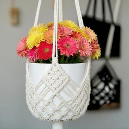 2 Pack Macrame Hanging Planters, White - color: White