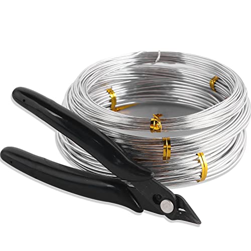 Sanlykate Bonsai Wire Tool Kit with Cutter, 3 Roll Tree Training Wires 98 Feet Total, 1.0mm, 1.5mm, 2.0mm Anodized Aluminum Wire Set, Hold Plant Branches Trunks - Silver - style: 3 Rolls Silver 98 Ft, WITH Cutter