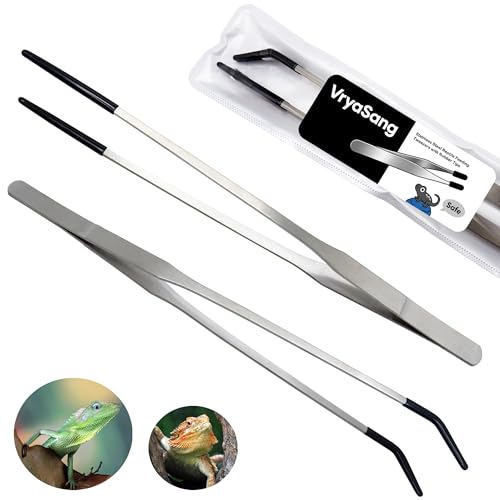 2 Pcs 10.6" Stainless Steel Reptile Feeding Tongs & Tweezers - color: Silver
