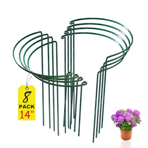 8 Pack Snake Plant Support Stakes - Rust-Proof Half Round Peony Stakes and Supports - Ideal for Hydrangeas, Dahlias, ZZ, and More - Indoor and Outdoor Potted Plant Support and Stakes - size: 14x8in