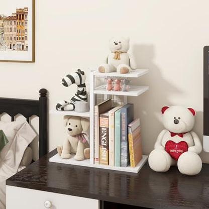 ELITEROO Desk Bookshelf, 4 Tier Wood Desktop Bookshelf, Adjustable Table Top Book Shelf and Storage Rack for Office Supplies, Dorm, Home Office, White - color: White