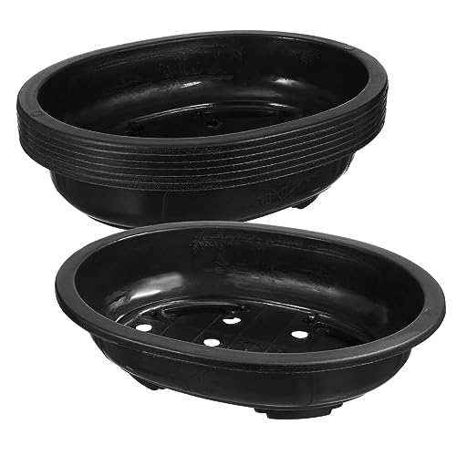 Toddmomy 6 Pcs Large Oval Bonsai Training Pots, 14.74 Inch Plastic Shallow Planter with Drainage Holes Raised Feet for Indoor Outdoor Garden Nursery Succulent