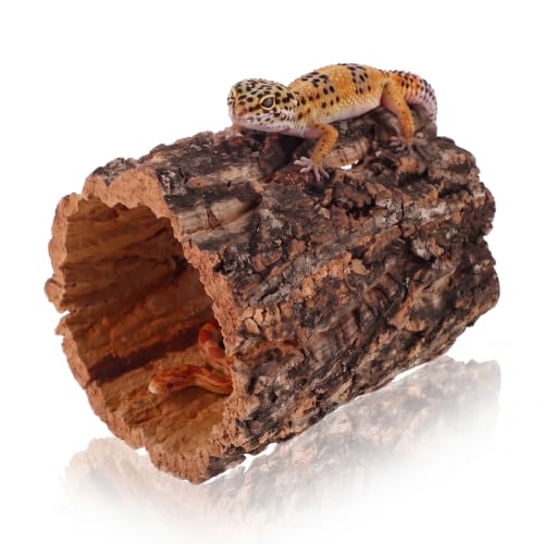 DOITOOL Reptile Hide Cave Hollow Tree Trunk Lizard Hideout for Gecko Hermit Crab Tortoise Turtle Terrarium Shelter Natural Bark Texture 5.90 X 4.92 X 4.92 in - color: Light Brown