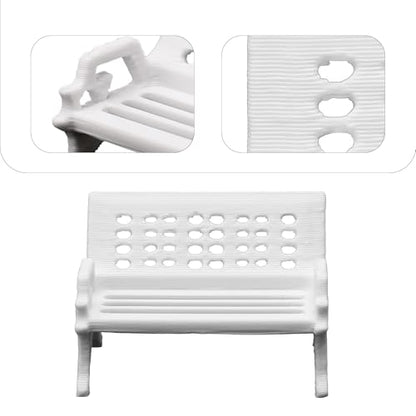 Mini Bench for Dollhouse Furniture, Fairy Garden Accessories, White Plastic Miniature House Accessories for Crafts, Tiny Miniatures, Diorama Supplies & Scene Decor