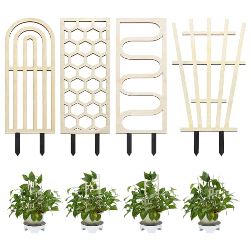 FINGERINSPIRE 4 PCS Indoor Plant Trellises 4 Styles Blanched Almond Wooden Houseplant Trellis for Indoor Climbing Plants Mixed Shape Garden Trellis Plant Support for Ivy Flowers Outdoor Potted Plants - color: Blanched Almond