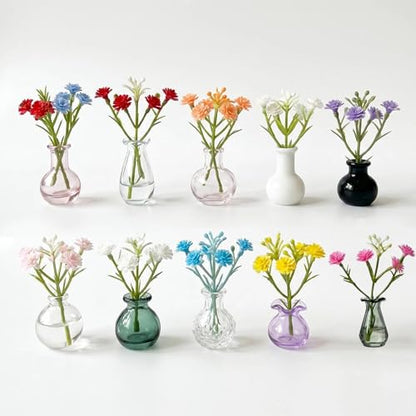 10-Pack Magnetic Mini Bud Vases for Fridge, Strong Magnet Glass Propagation Vases with Faux Flowers, Cute Tiny Vase Magnets for Whiteboard Office Decor, Gift Set for Mom Teachers Coworkers