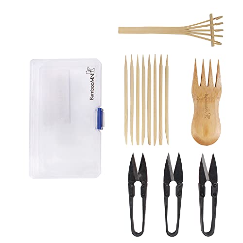 BambooMN Bonsai Tree Pruning Trimming Starter Tool Kit - Leaf Trimmers, and Bamboo Rake - 3 Sets - color: Tree Pruning Starter Tool Kit