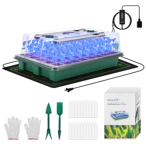 40-Cell Seed Starter Tray with Grow Light, Heat Mat, Humidity Dome | Waterproof Seedling Heat Mat, Heated Seed Starter Kit, Seedling Trays for Seed Germination, Indoor Plant Starter Kit