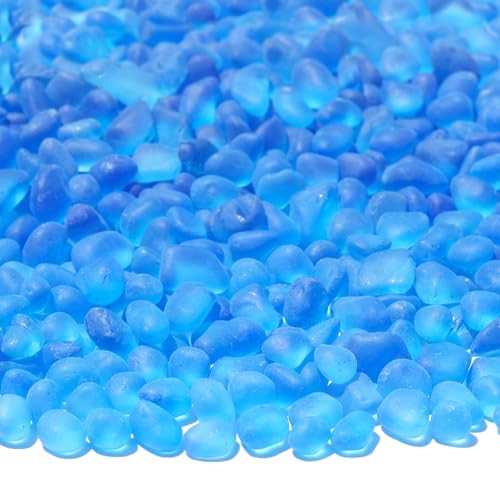 QYGL Sea Glass Stones - 2.9LB/46.4oz Aquamarine Frosted Glass Pebbles - color: Aquamarine