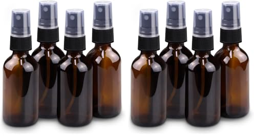 2 oz Mini Glass Spray Bottles, Empty Small Spray Bottles with Funnel Dropper, Fine Mist for Hair, Travel, Plants, Cleaning Solutions and Skin Care (8 Pack Amber) - color: Amber, size: 2 Ounce (Pack of 8)