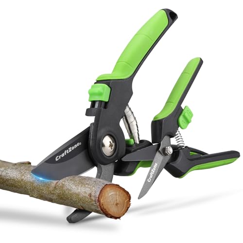Garden Pruning Shears 2 Pack 8" Bypass Plant Shears & 6.25" Advanced Garden Scissors Garden Hand Tools for Trimming Flowers Cutting Plants Gathering Fruit - color: Green-black-silver