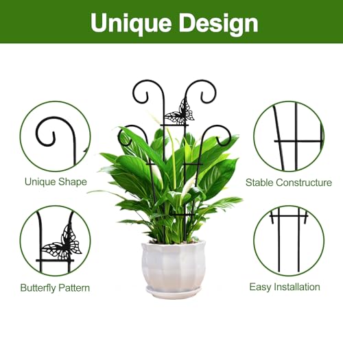 Coomin Indoor Plant Trellis for Potted Plants with Buttrtflies, 14.5in 2p | Metal House Plant Trellis for Climbing Plants, Climber Plant Support for Hoya Pothos Ivy - size: 14.5in(H)/2p butterflies