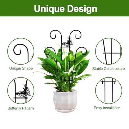 Coomin Indoor Plant Trellis for Potted Plants with Buttrtflies, 14.5in 2p | Metal House Plant Trellis for Climbing Plants, Climber Plant Support for Hoya Pothos Ivy - size: 14.5in(H)/2p butterflies