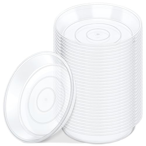 GREANER 30 Packs Clear Plant Saucers, 5 Inch Plastic Trays for Plants, Heavy Duty Drip Trays for Potted Plants, No Holes Pot Trays for Indoor Outdoor Plants - size: 5 Inch