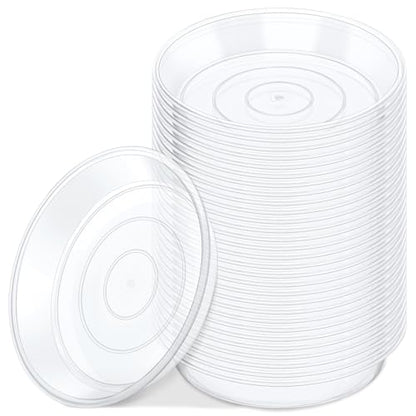 GREANER 30 Packs Clear Plant Saucers, 5 Inch Plastic Trays for Plants, Heavy Duty Drip Trays for Potted Plants, No Holes Pot Trays for Indoor Outdoor Plants - size: 5 Inch