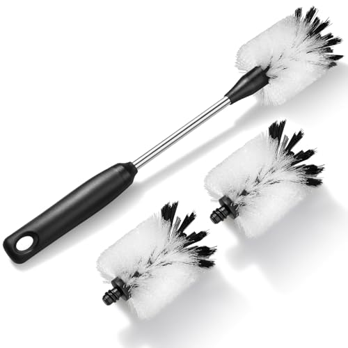 Bottle Cleaning Brush with 2 Replaceable Heads, 13 in, White | Sturdy Nylon Bristles, Long Handle, Non-Slip Grip, Compatible with Sport Bottles, Tumblers, Mugs, Wine Decanters, Glassware - color: White, size: 13 Inch ( Pack of 1)