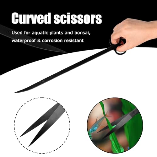 15Inch Extra Long Design Aquarium Aquascaping Tool Kit, Stainless Steel | 4-in-1 Anti-Rust Fish Tank Starter Kit with Long Tweezers Scissors Spatula for Aquarium Plants, Black - color: Black