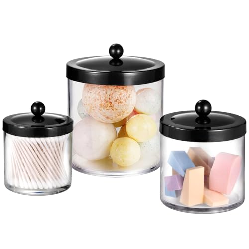 SheeChung 3Pack Large Plastic Apothecary Jars with Black Metal Lids - color: Black, size: 50 oz & 25 oz & 15 oz