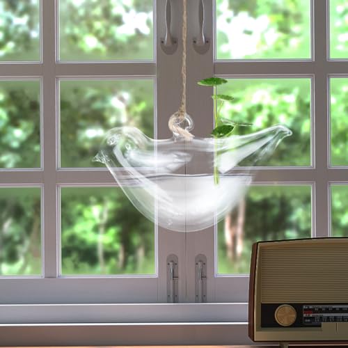 ORFOFE Hanging Glass Vase Small Clear Hydroponic Planter Bird Shape Flower Holder Wall Decor for Indoor Home Office Bedroom Micro Landscape
